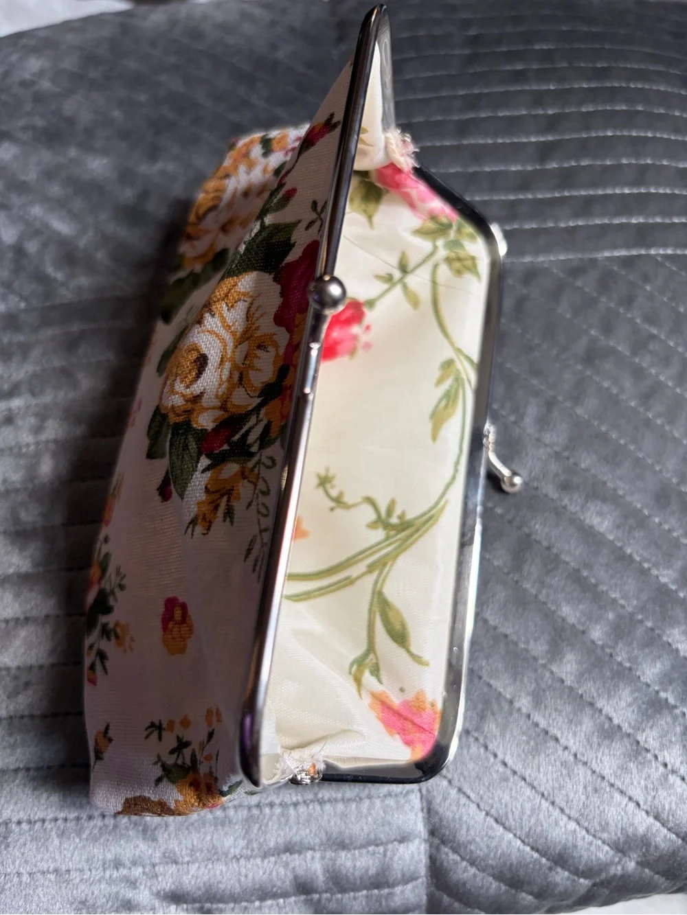 Floral Vintage- style Snap-Top Clutch - Yellow & Pink Floral